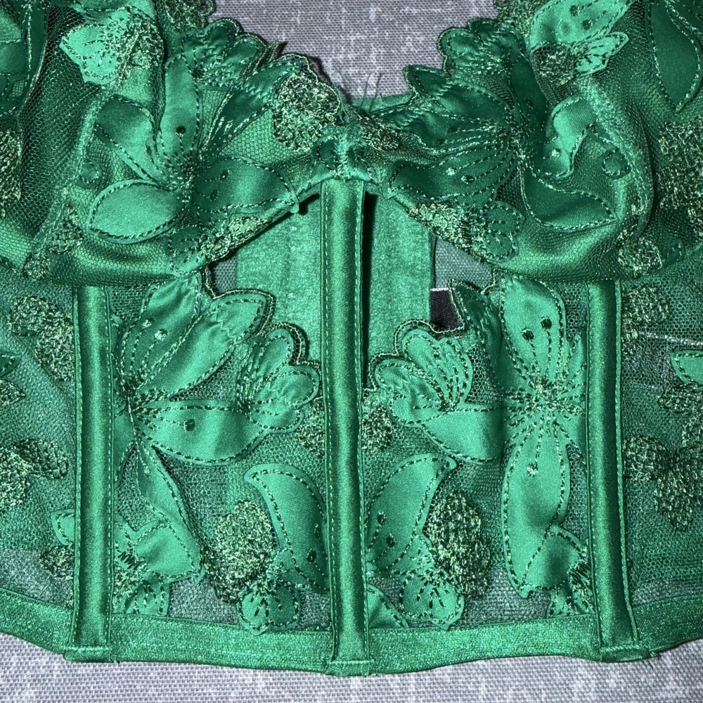 Victorias Secret Very Sexy Bustier Womens 32B XS Green Lace Floral Boned Sheer - Picture 4 of 11
